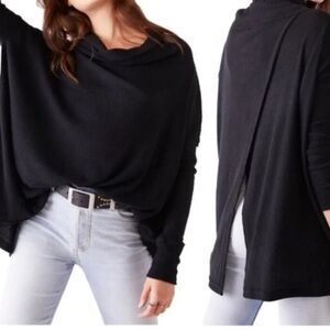 Free People Women's Cowl Neck Open Back Thermal Sweater Top Size Large